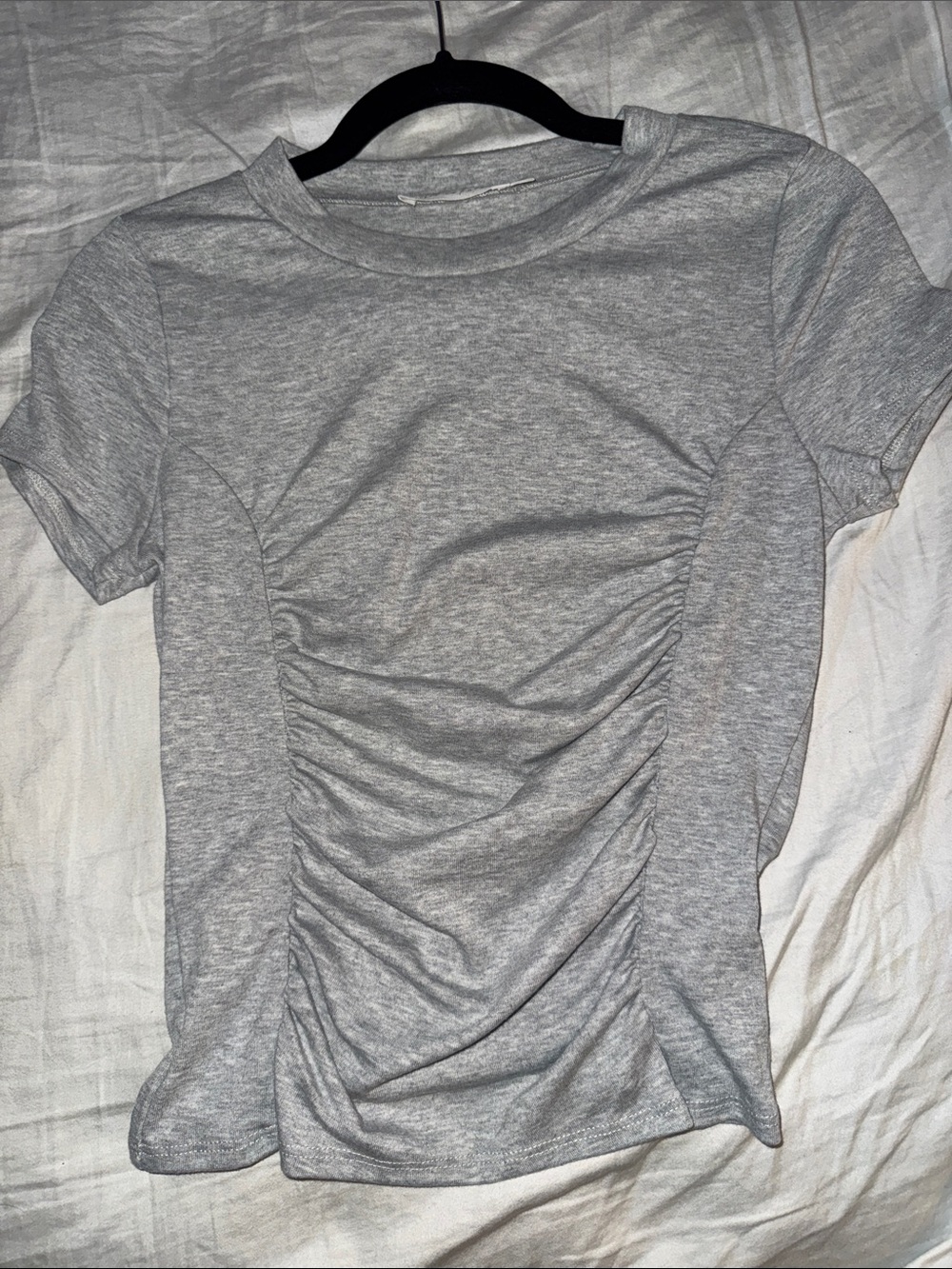 Ruched Short Sleeve Tee in Light Gray